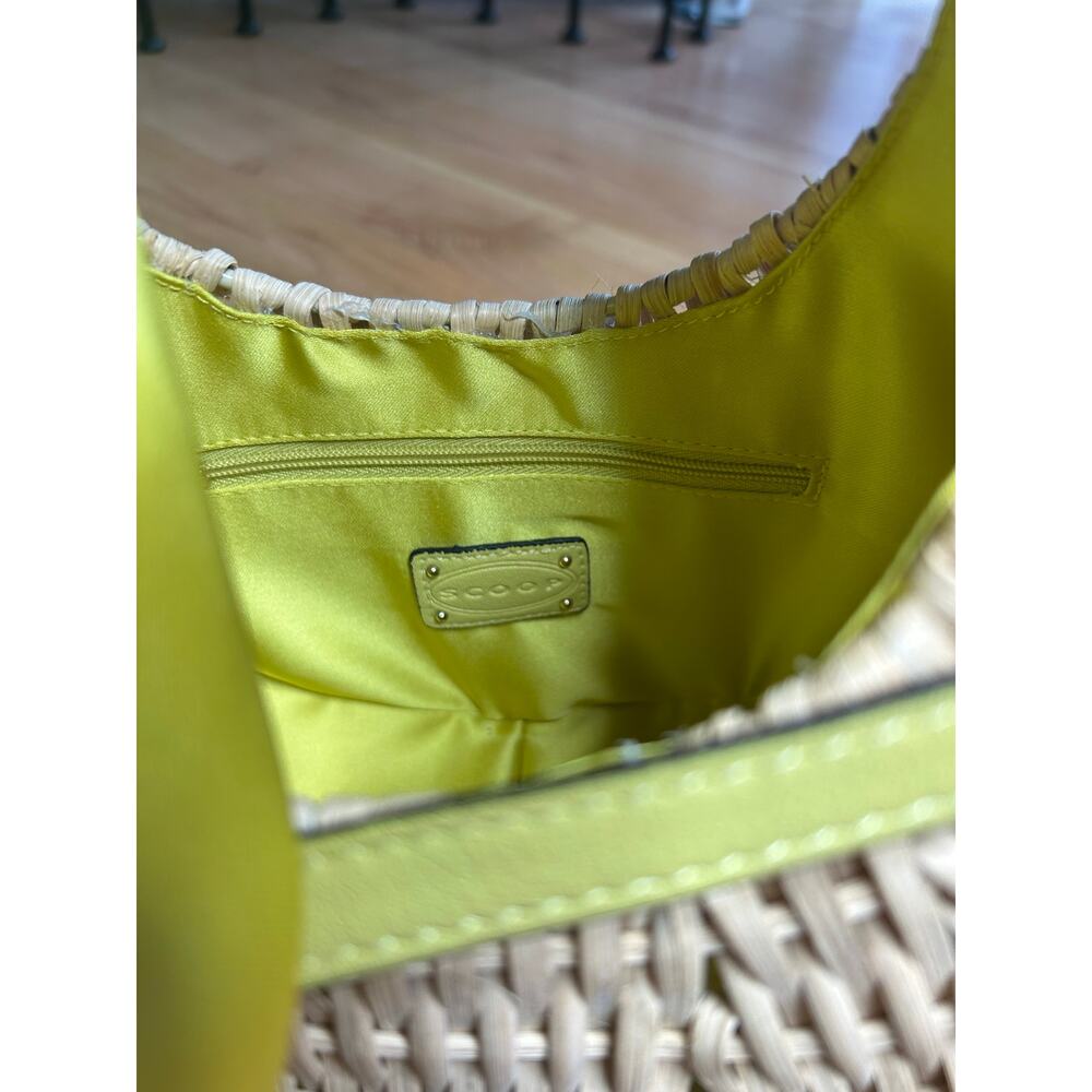 SCOOP Wicker Crescent Crossbody Straw Purse Handbag Basket Yellow Scarf Accent - Picture 5 of 5